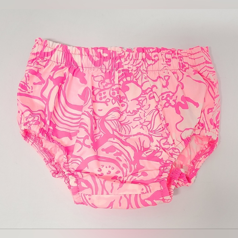 Lilly Pulitzer Pink Tropics Bunny Hop Print Diaper Cover Bloomer Sz 12-18mo - Picture 2 of 6